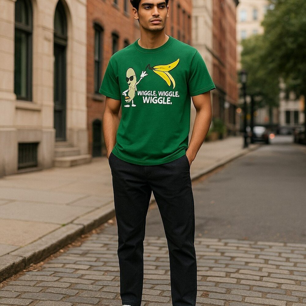 Wiggle Wiggle Small?? Banana Green Short Sleeve Crew Neck T Shirt Pullover Tee